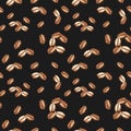 watercolor seamless pattern with coffee beans, pattern of coffee theme, hand drawn illustration of brown coffee seeds Royalty Free Stock Photo