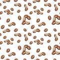 watercolor seamless pattern with coffee beans, pattern of coffee theme, hand drawn illustration of brown coffee seeds Royalty Free Stock Photo