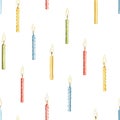 Watercolor seamless pattern with colorful birthday candles Royalty Free Stock Photo