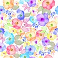 Watercolor seamless pattern with colorful bright flowers. Hand drawing floral. Vector EPS. Royalty Free Stock Photo