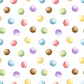 Watercolor seamless pattern with colorful dragee candies