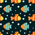 Watercolor seamless pattern. colorful fish and colorful soap bubbles pattern. Toys. Bath toys background. Design for kids, Royalty Free Stock Photo