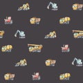 Watercolor seamless pattern with colorful little toy cars. Trucks and Cars Watercolor Background for Kids. Red tractor Royalty Free Stock Photo