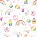 Watercolor seamless pattern with colorful rainbow Royalty Free Stock Photo