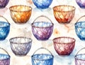 Watercolor Seamless Pattern with Colorful Woven Baskets Royalty Free Stock Photo