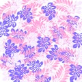 Watercolor seamless pattern with colourful leaf. Romantic wedding background. Blue and pink bright summer seamless pattern. Royalty Free Stock Photo