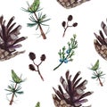 Watercolor hand painted conifer pattern