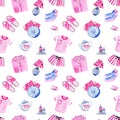 Watercolor seamless pattern with cozy home elements Royalty Free Stock Photo