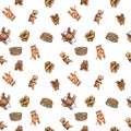 Watercolor seamless pattern with cute bear cubs.