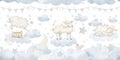 Watercolor seamless Pattern with cute little Sheeps and clouds Royalty Free Stock Photo
