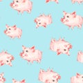 Watercolor seamless pattern with cute piggy.