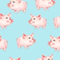 Watercolor seamless pattern with cute piggy