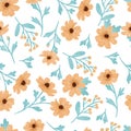 Watercolor seamless pattern daisy flower with blue leaf Royalty Free Stock Photo