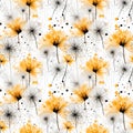 Watercolor seamless pattern with dandelion and dynamic splatter effect in yellow and black color Royalty Free Stock Photo