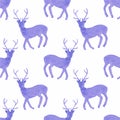 Watercolor seamless pattern with deers on the