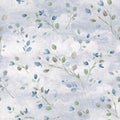 Watercolor Seamless Pattern with Delicate Branches on Grey Watercolor Background