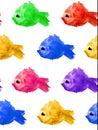 Watercolor seamless pattern different colors silhouettes of fishes with black eye on white background isolated in the form of a Royalty Free Stock Photo