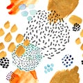 Watercolor seamless pattern, dot memphis fashion style, bright design repeating background. Hand painted modern brush Royalty Free Stock Photo