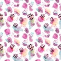 Watercolor seamless pattern, dot memphis fashion style, bright design repeating background. Hand painted modern brush Royalty Free Stock Photo
