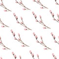 Watercolor seamless pattern with easter pink willow branches, easter print