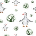 watercolor seamless pattern farm houses and pets Royalty Free Stock Photo