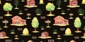 watercolor seamless pattern farm houses and pets Royalty Free Stock Photo