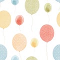 Watercolor seamless pattern with festive colorful ballons Royalty Free Stock Photo