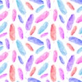 Watercolor seamless pattern with flamingo feathers