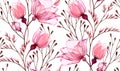 Watercolor seamless pattern. Floral ornament in repeat. Abstract transparent roses and branches. Isolated hand drawn