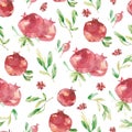 Watercolor seamless pattern floral summer design, Pomegranate with leaves and branches for the textile fabric, wrapping paper