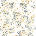 Watercolor seamless pattern with flowers and brunches. Royalty Free Stock Photo