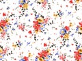 Watercolor seamless pattern with flowers and leaves. Hand painted watercolor illustration on white background. Royalty Free Stock Photo