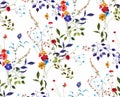 Watercolor seamless pattern with flowers and leaves. Hand painted watercolor illustration on white background. Royalty Free Stock Photo