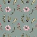 Watercolor seamless pattern with flowers spriang Royalty Free Stock Photo
