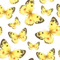 Watercolor seamless pattern with flying yellow butterflies