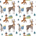 Watercolor seamless pattern with forest animals