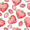 Watercolor seamless pattern with fresh strawberries