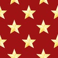 Watercolor seamless pattern with golden stars on red background. christmas or new year print for wrapping paper, card or