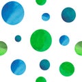 watercolor seamless pattern with green and blue circles. Circles with texture, background Royalty Free Stock Photo