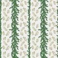 Watercolor seamless pattern with green pine branches and gold holly leaves. Sprig of pine hand drawn for wrapping paper Royalty Free Stock Photo