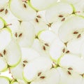 Watercolor seamless pattern with green sliced apples.