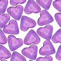 Love card with violet hearts seamless pattern on the white background
