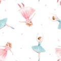 Watercolor seamless pattern with cute dancing girls ballet nutcracker ballerina clip art isolated illustrations Royalty Free Stock Photo