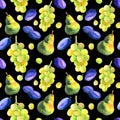 Watercolor seamless pattern with hand drawn fresh juicy fruits