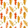 Watercolor autumn oak leaves seamless pattern Royalty Free Stock Photo