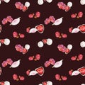 Watercolor seamless pattern with hand drawn traditional Japanese sweets. Wagashi, mochi, camellia flowers. Isolated on Royalty Free Stock Photo