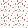 Watercolor seamless pattern with hand drawn traditional Japanese sweets. Wagashi, mochi, camellia flowers. Isolated on Royalty Free Stock Photo