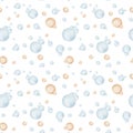 Watercolor seamless pattern from hand painted illustration of blue and beige air bubbles underwater. Soap bubbles. Abstract Royalty Free Stock Photo