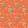 Watercolor seamless pattern. Hand painted illustrations of oranges, grapefruits, tangerines with green leaves, branches Royalty Free Stock Photo