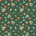 Watercolor seamless pattern. Hand painted illustrations of oranges, grapefruits, tangerines with green leaves, branches Royalty Free Stock Photo